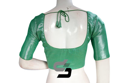 Pastel Green Color Plain Tissue Readymade Blouses With Matching Mask - D3blouses