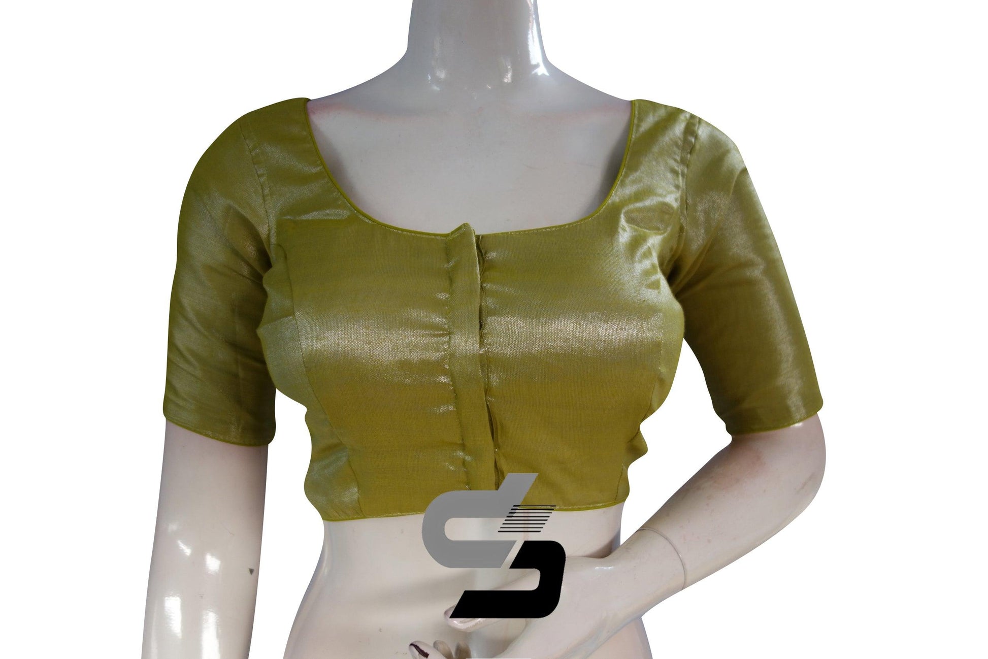 Pastel Green Color Plain Tissue Readymade Blouses With Matching Mask - D3blouses
