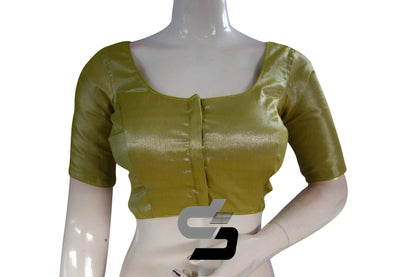 Pastel Green Color Plain Tissue Readymade Blouses With Matching Mask - D3blouses