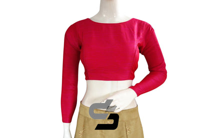 Dark Pink color Plain Silk Designer Readymade Blouse with Full Sleeve - D3blouses