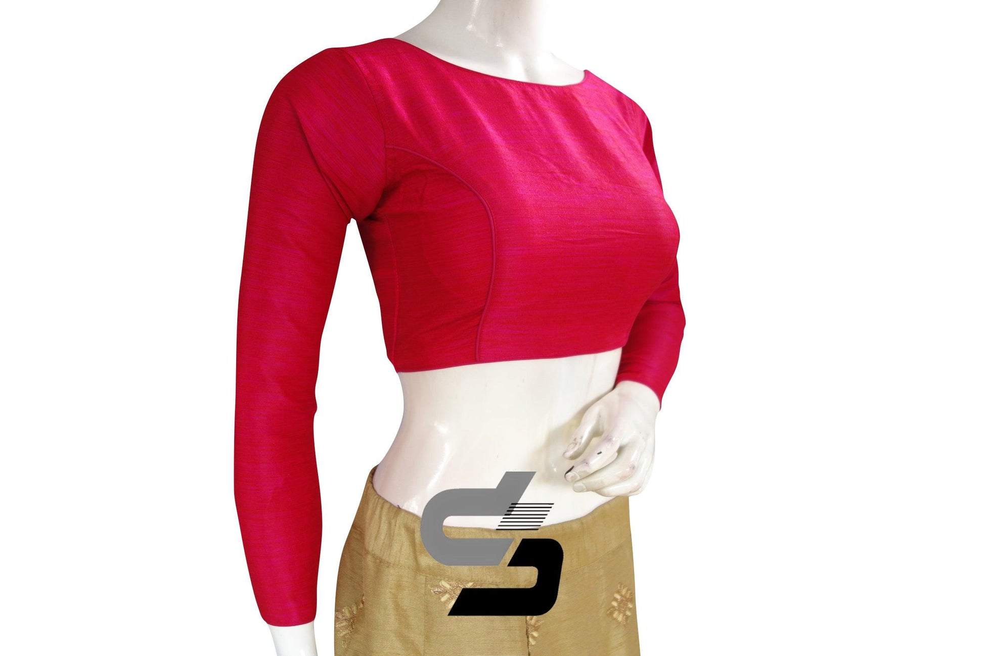 Dark Pink color Plain Silk Designer Readymade Blouse with Full Sleeve - D3blouses