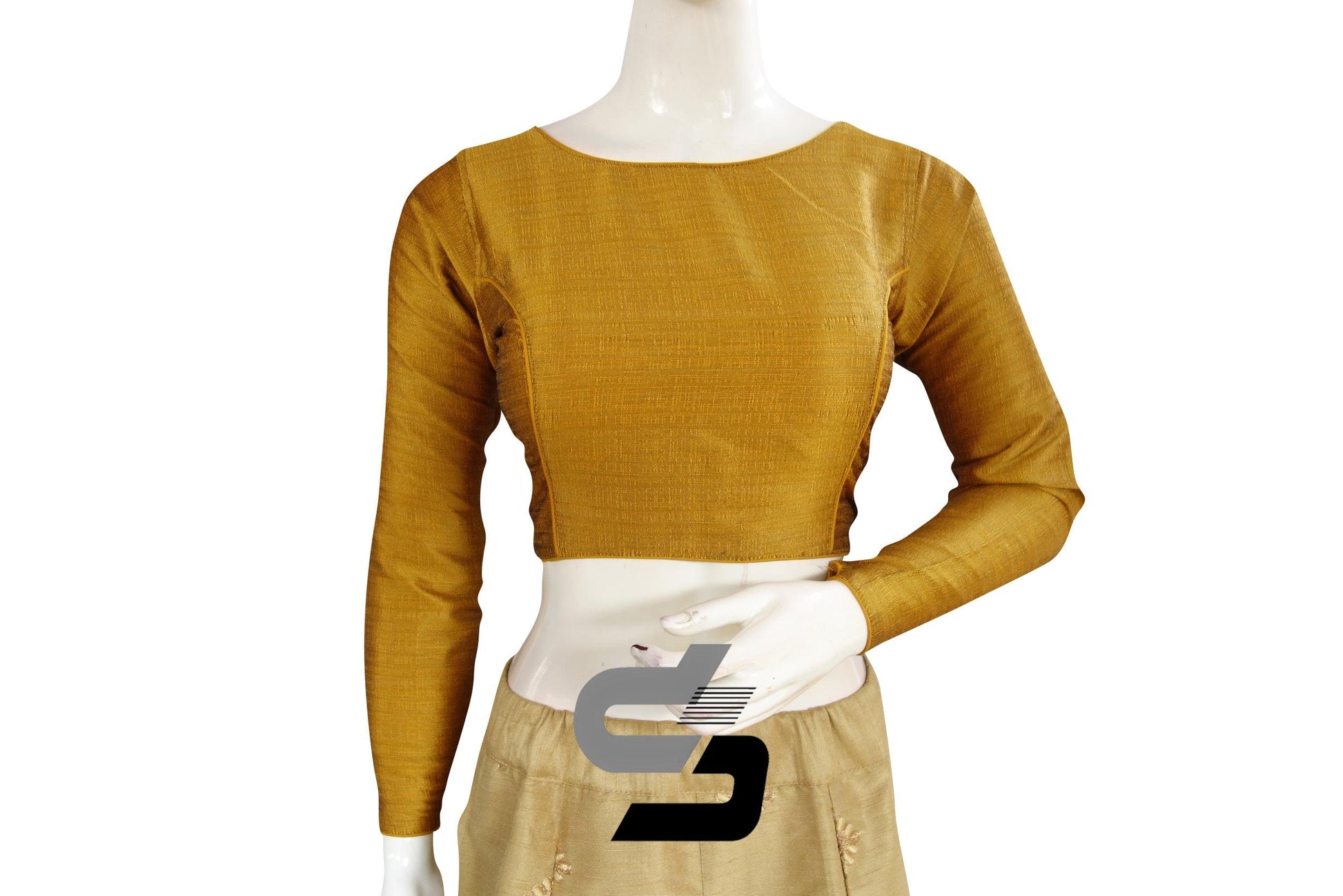Mustard Yellow color Plain Silk Designer Readymade Blouse with Full Sleeve - D3blouses