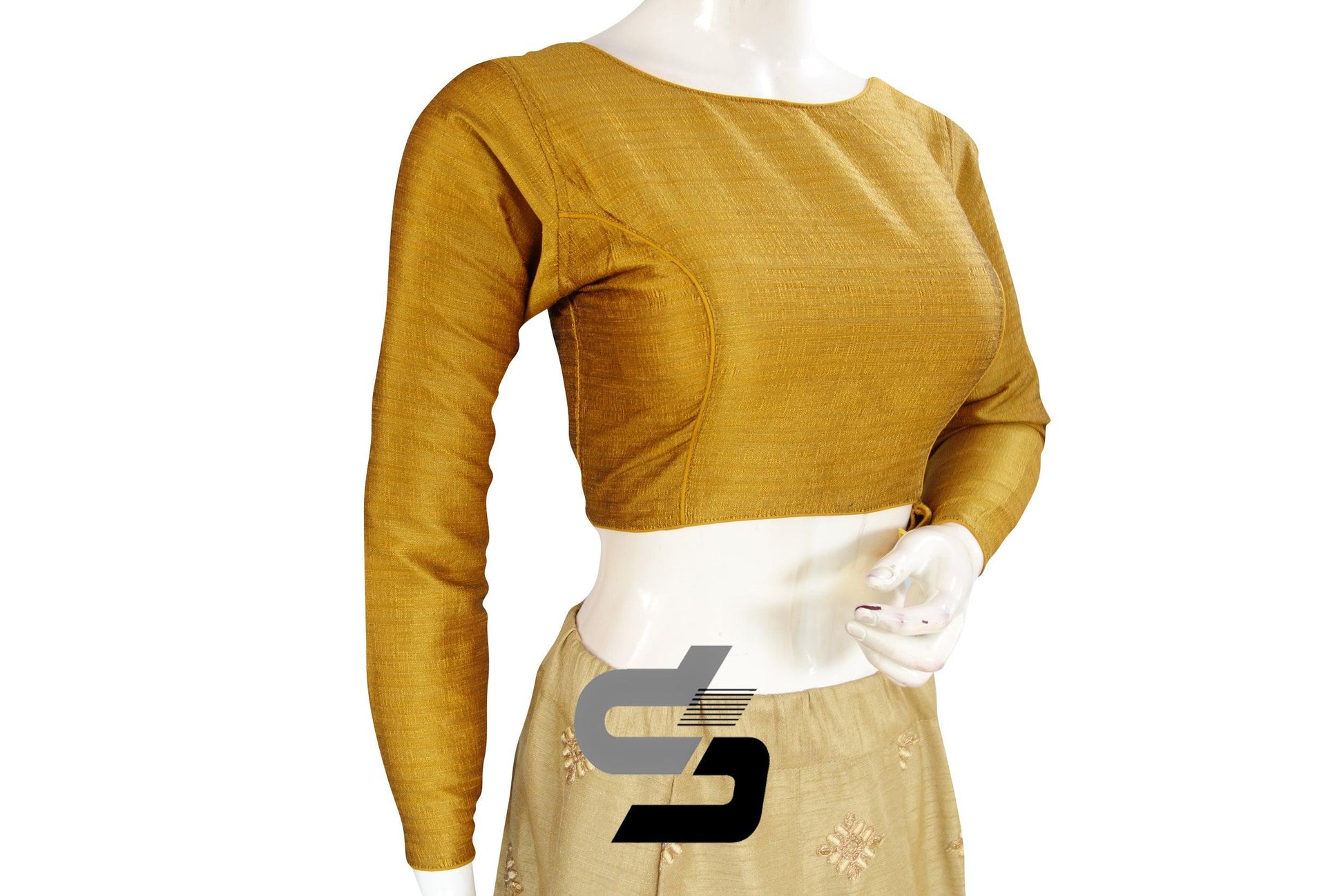 Mustard Yellow color Plain Silk Designer Readymade Blouse with Full Sleeve - D3blouses