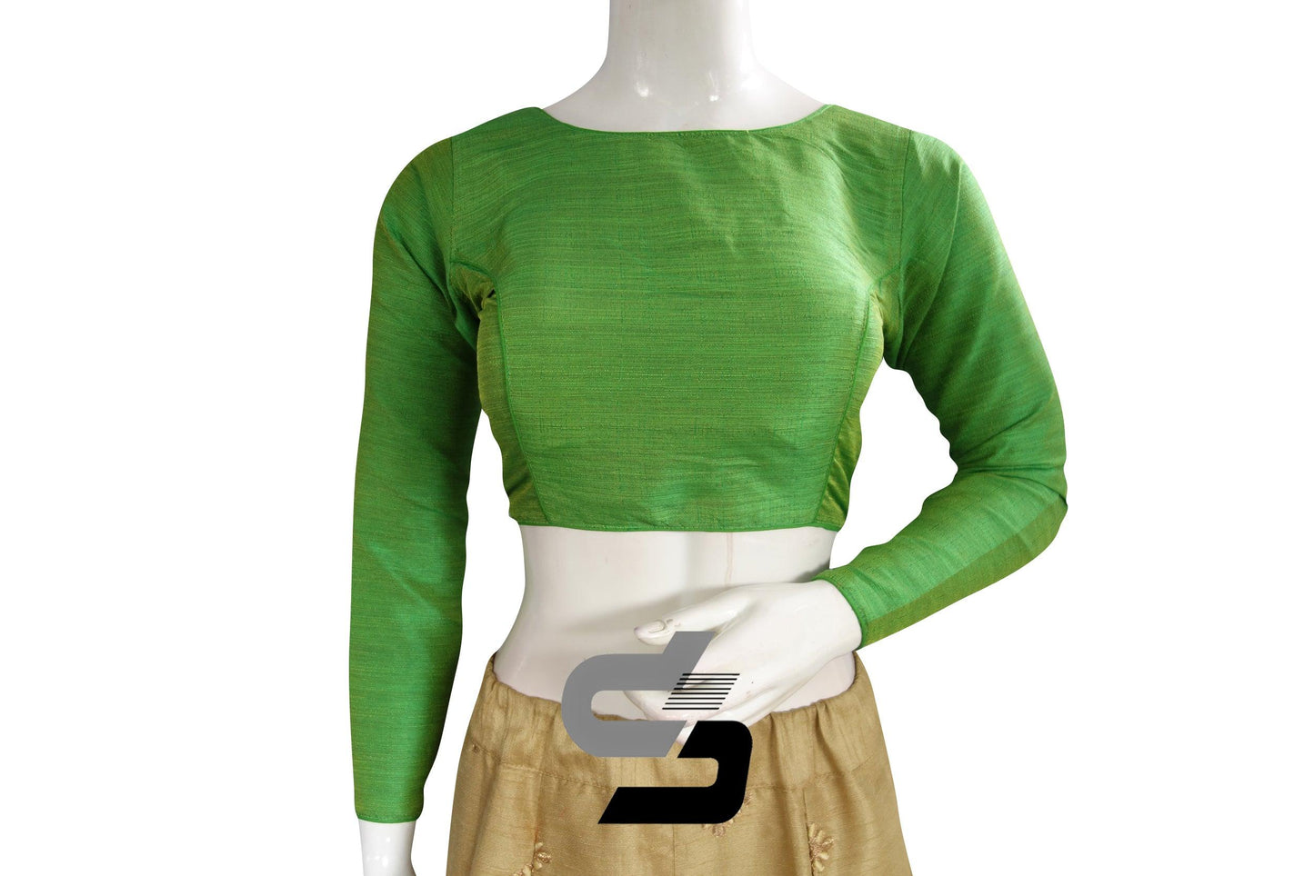 Green color Plain Silk Designer Readymade Blouse with Full Sleeve - D3blouses