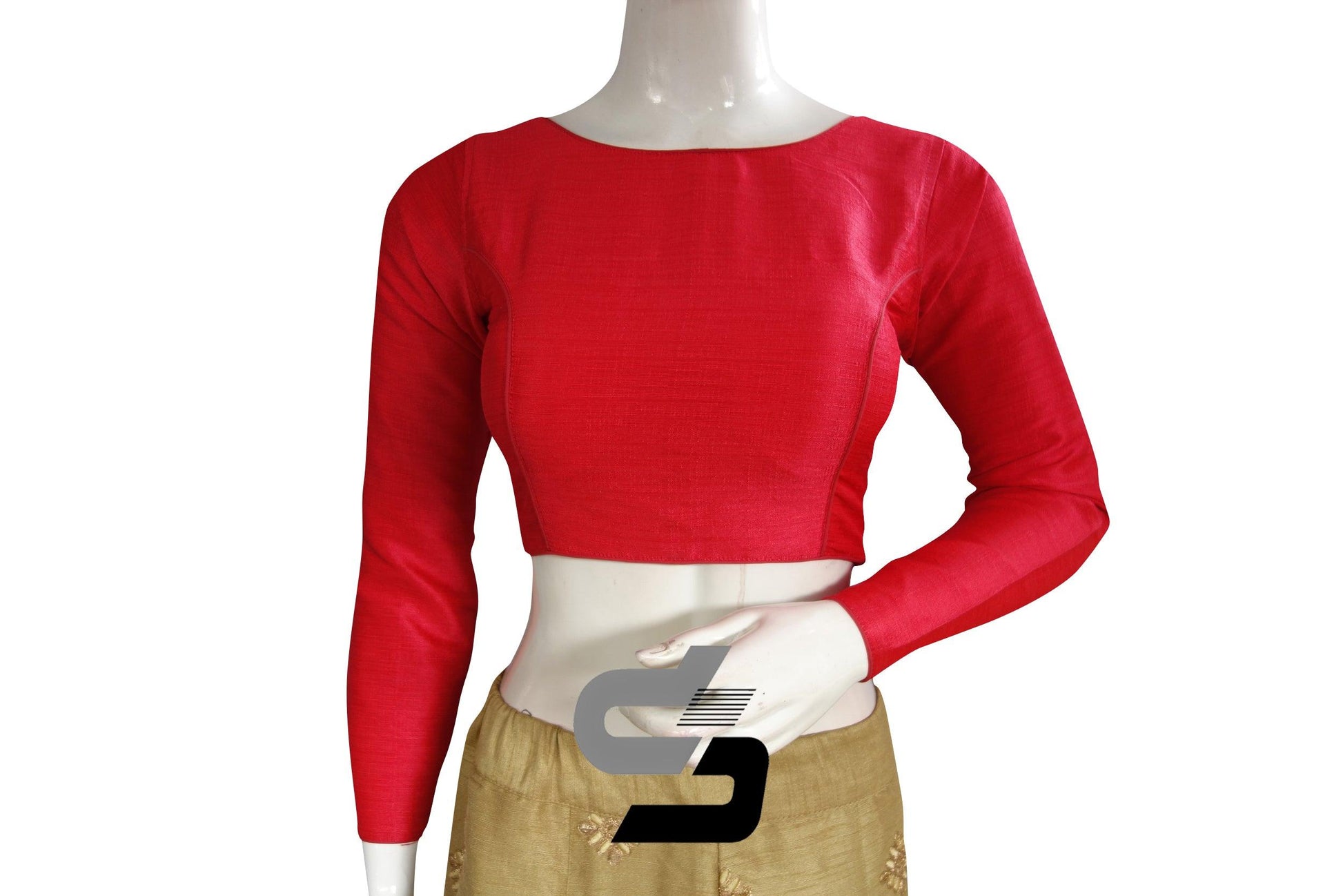 Peach Pink color Plain Silk Designer Readymade Blouse with Full Sleeve - D3blouses