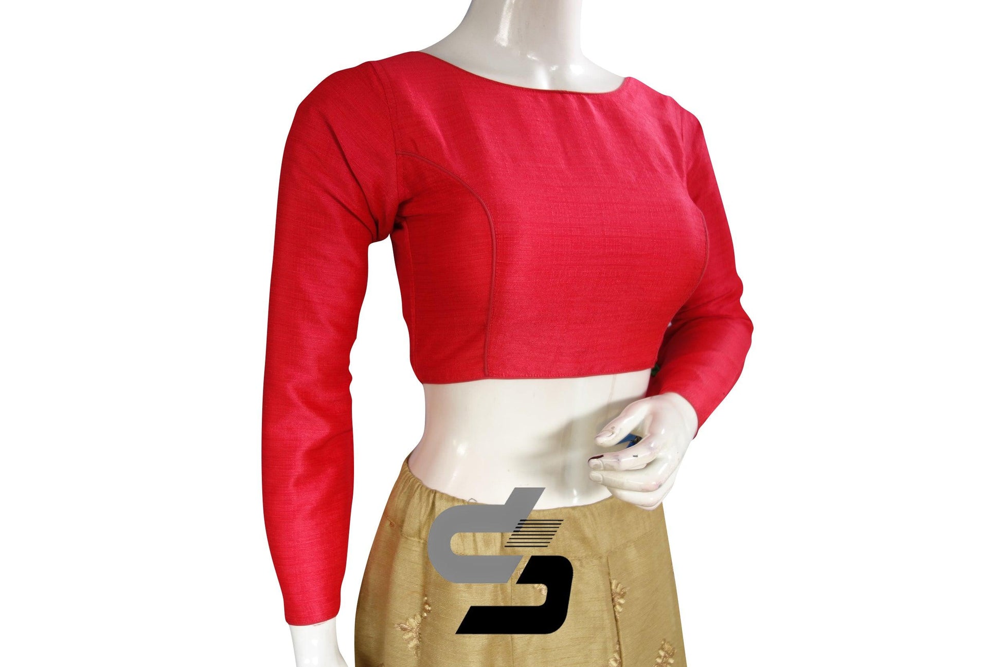 Peach Pink color Plain Silk Designer Readymade Blouse with Full Sleeve - D3blouses