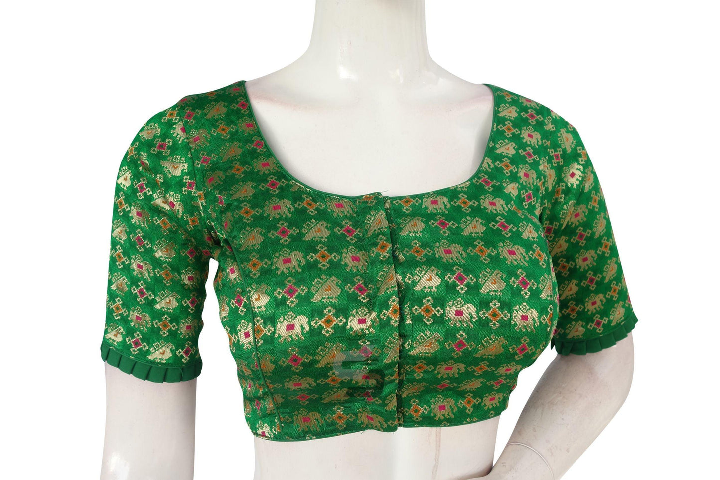 Green Color Designer Brocade Silk Readymade Blouse With Matching Mask - D3blouses