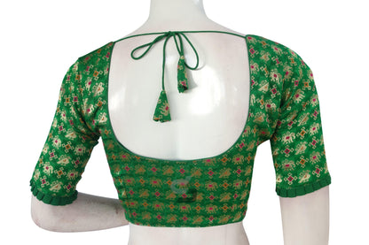 Green Color Designer Brocade Silk Readymade Blouse With Matching Mask - D3blouses