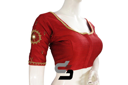 Maroon color Bridal Handwork Readymade Saree Blouse With Matching Mask - D3blouses