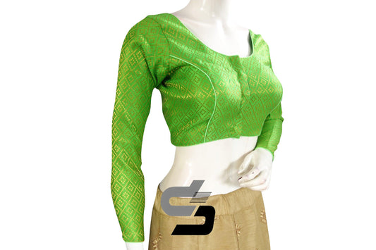 Green Color Brocade Silk Full sleeves Readymade Blouse - D3blouses