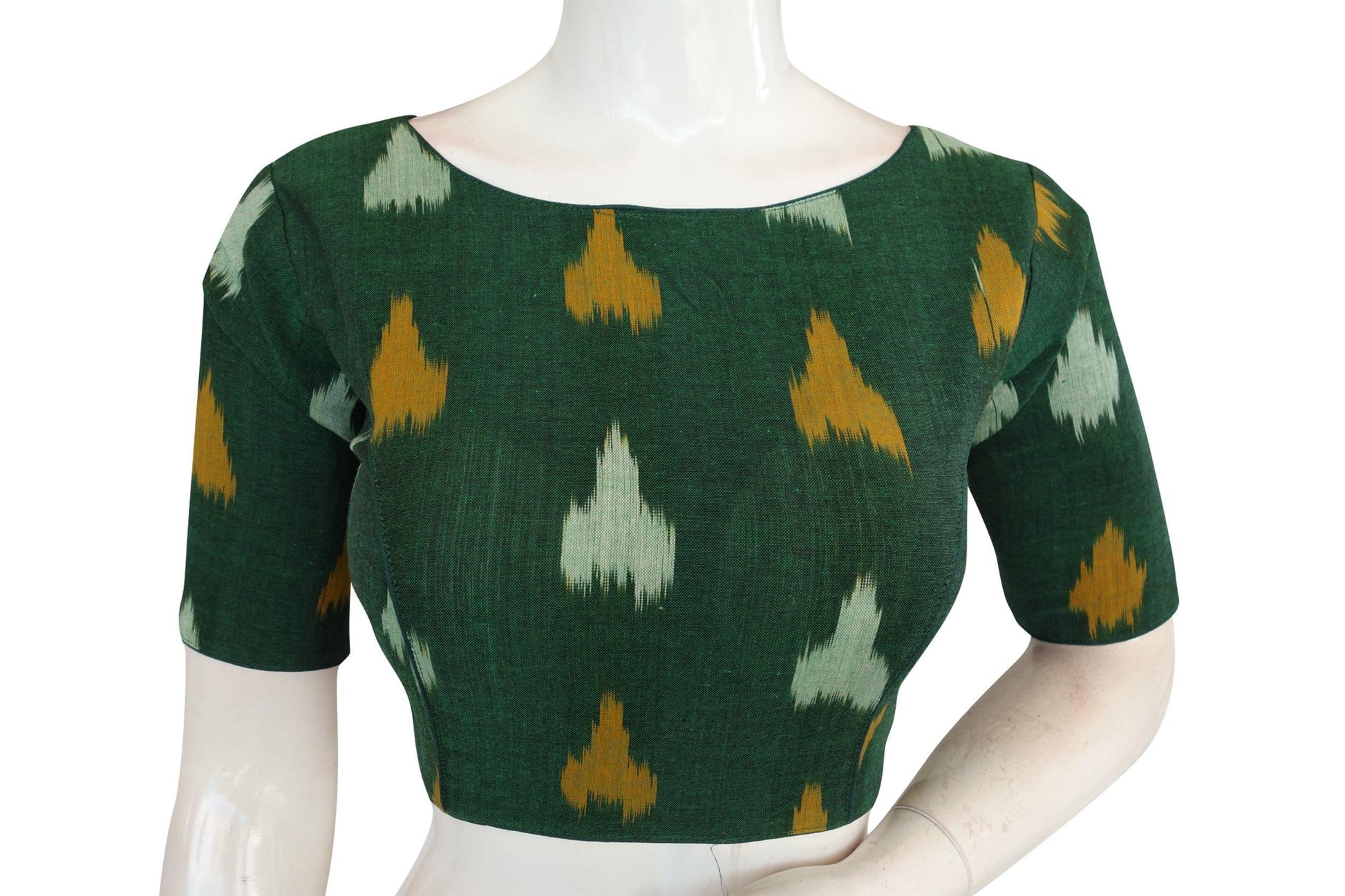 green color ikkat cotton boat neck readymade saree blouses 1