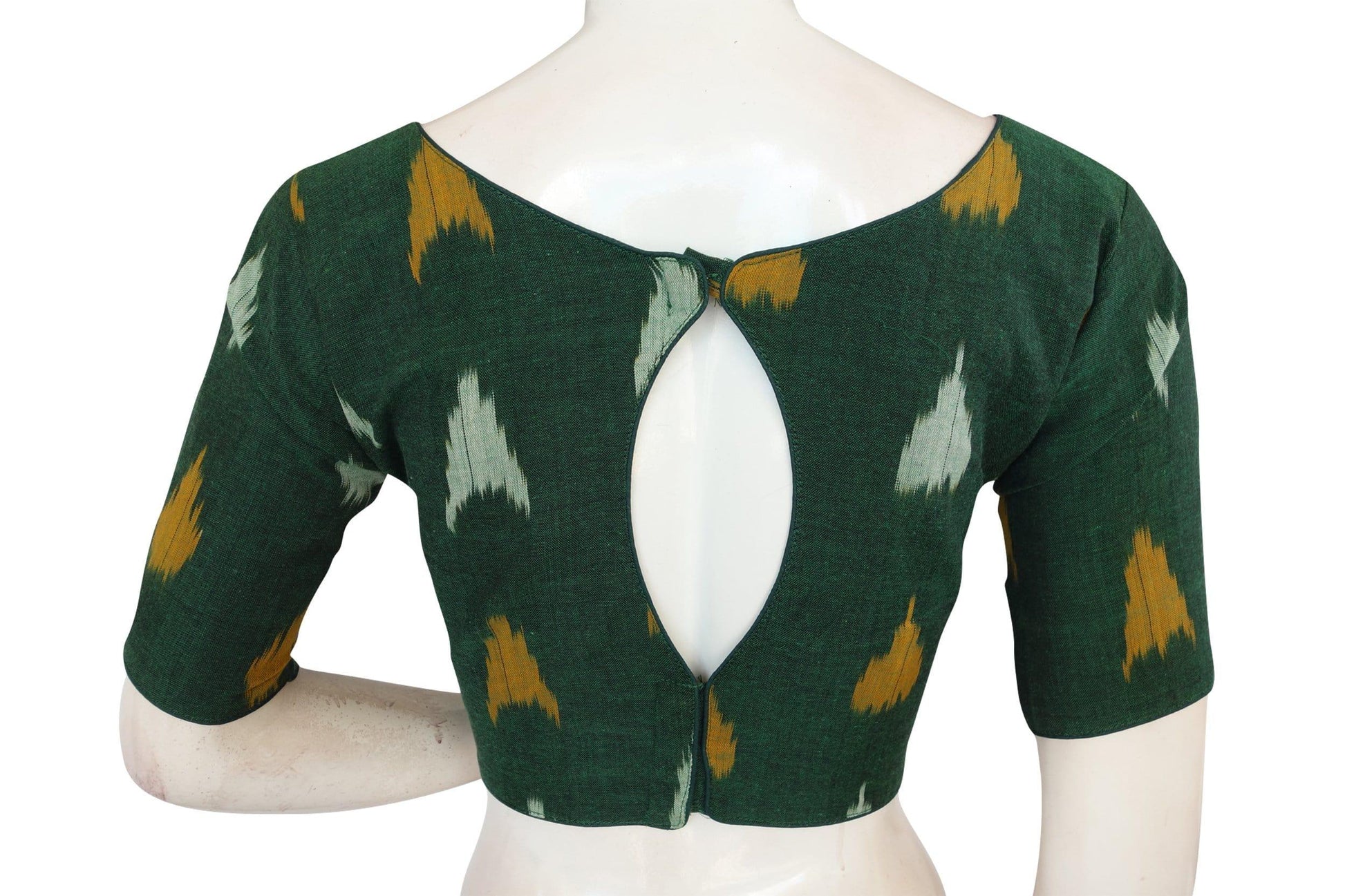 green color ikkat cotton boat neck readymade saree blouses 1