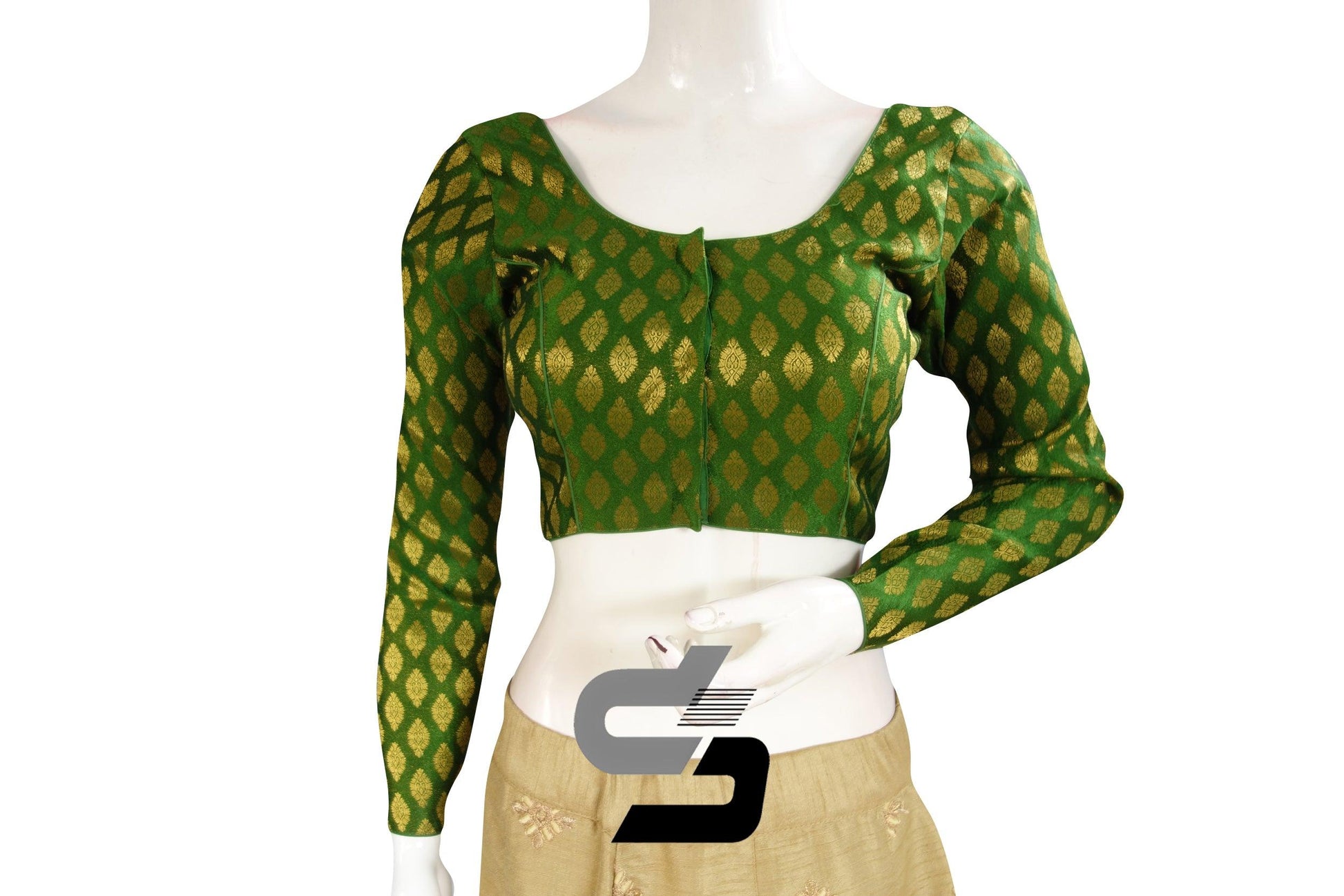 Dark Green Color Brocade Silk Full sleeves Readymade Blouse - D3blouses