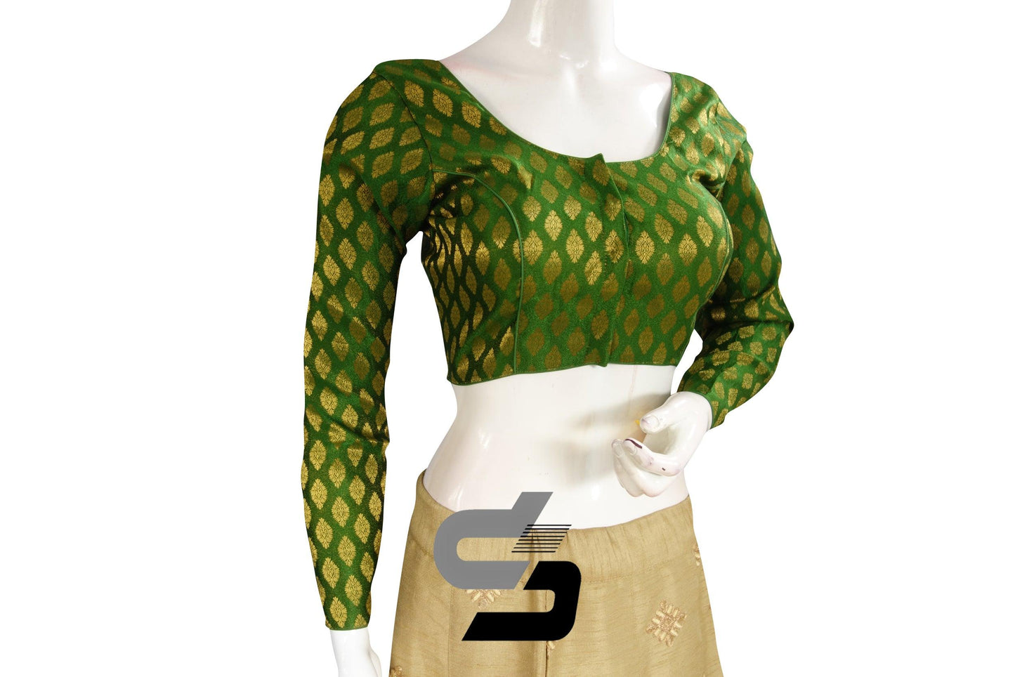 Dark Green Color Brocade Silk Full sleeves Readymade Blouse - D3blouses