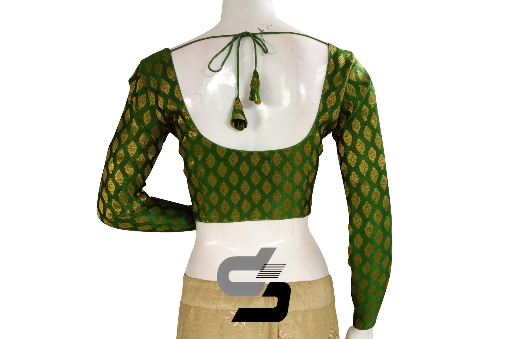 Dark Green Color Brocade Silk Full sleeves Readymade Blouse - D3blouses