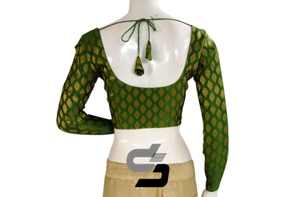 Dark Green Color Brocade Silk Full sleeves Readymade Blouse - D3blouses