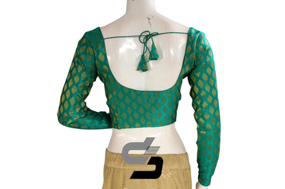 Teal Green Color Brocade Silk Full sleeves Readymade Blouse - D3blouses
