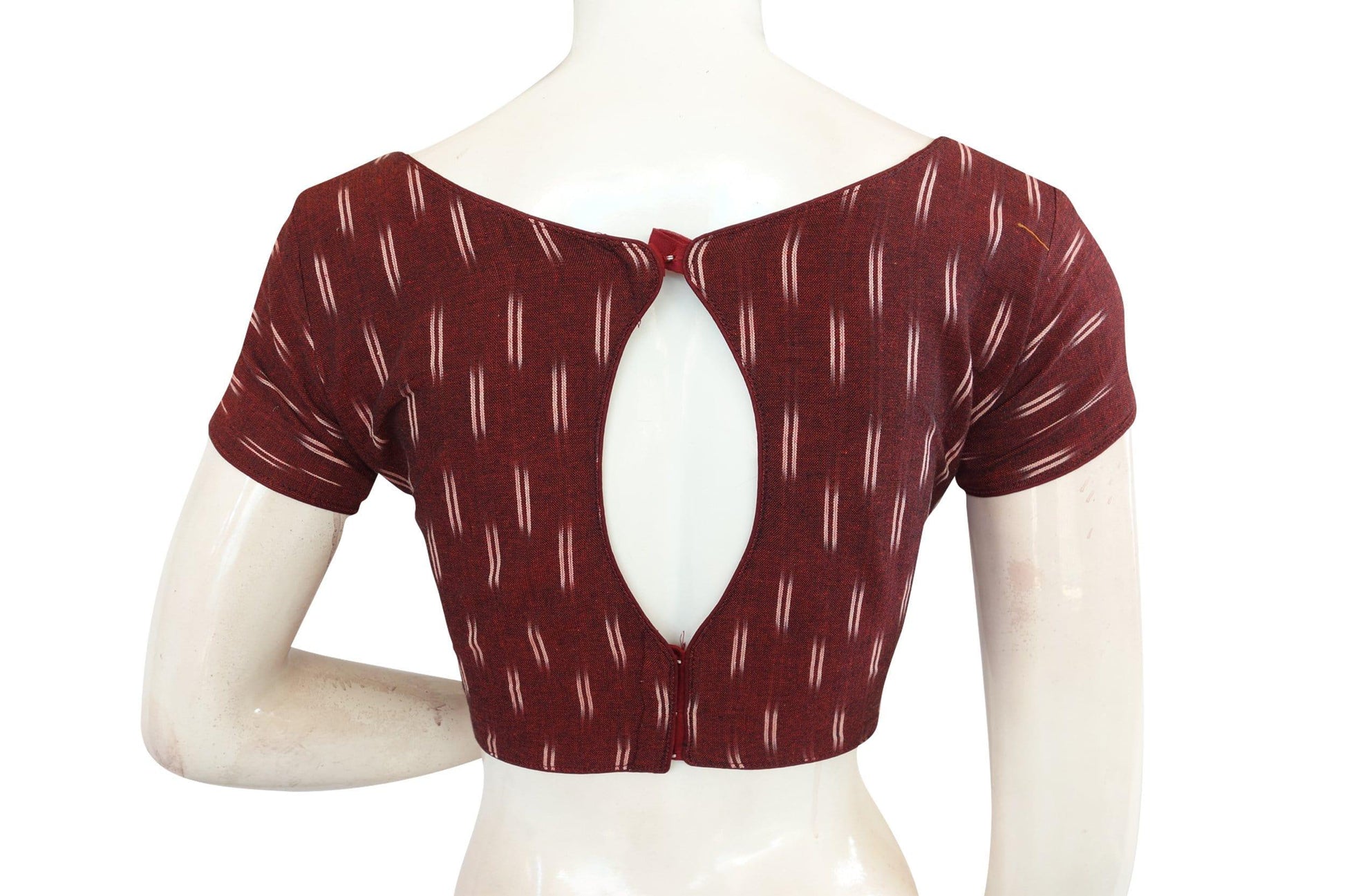 maroon color ikkat cotton boat neck readymade saree blouses