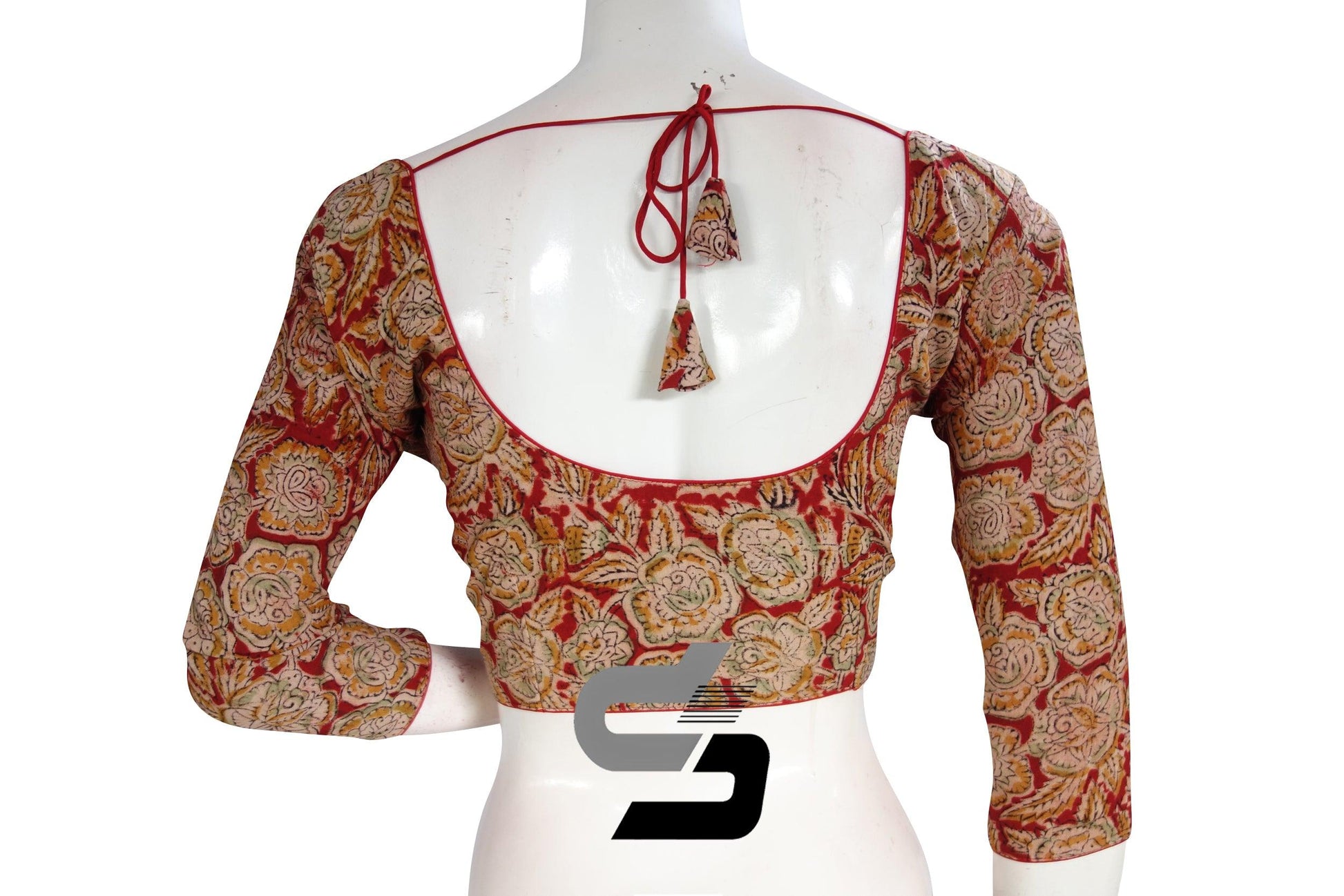 Kalamkari 3/4th Sleeves Readymade saree blouse , Indian Cotton Readymade blouse - D3blouses