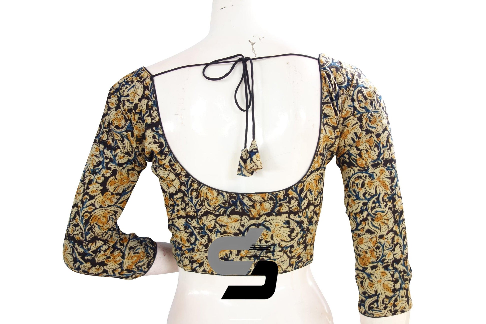 Kalamkari 3/4th Sleeves Readymade saree blouse , Indian Cotton Readymade blouse - D3blouses