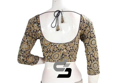 Kalamkari 3/4th Sleeves Readymade saree blouse , Indian Cotton Readymade blouse - D3blouses