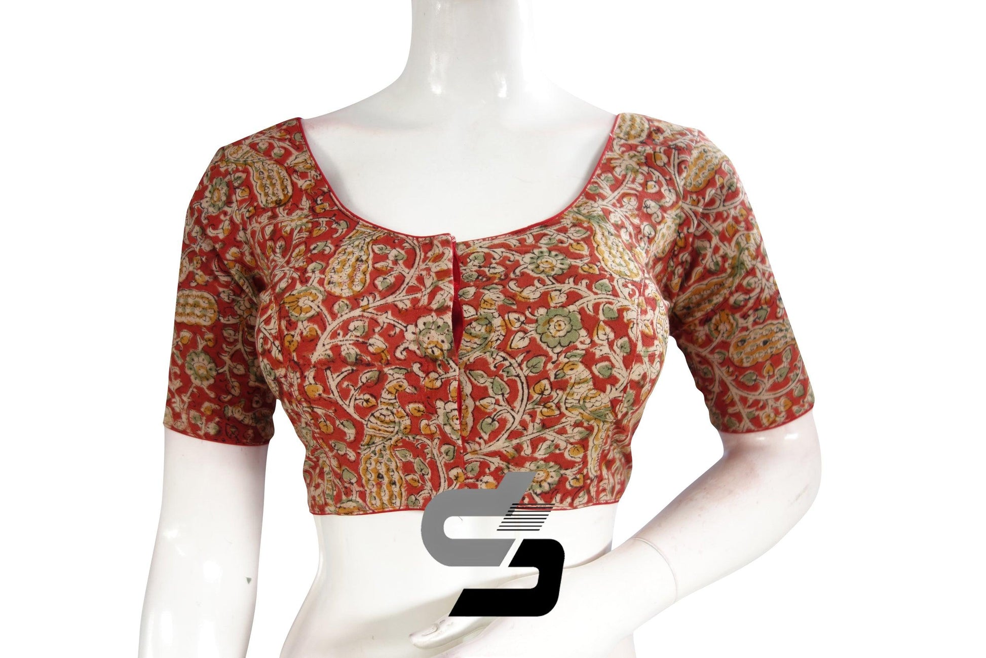 Kalamkari Cotton Readymade Saree Blouse, Indian Readymade Blouse,Crop top, Tunic top - D3blouses