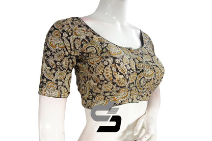 Kalamkari Cotton Readymade Saree Blouse, Indian Readymade Blouse,Crop top, Tunic top - D3blouses