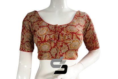 Kalamkari Cotton Readymade Saree Blouse, Indian Readymade Blouse,Crop top, Tunic top - D3blouses