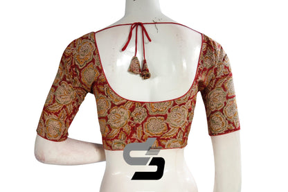 Kalamkari Cotton Readymade Saree Blouse, Indian Readymade Blouse,Crop top, Tunic top - D3blouses