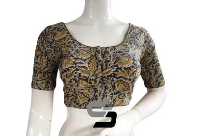 Kalamkari Cotton Readymade Saree Blouse, Indian Readymade Blouse,Crop top, Tunic top - D3blouses