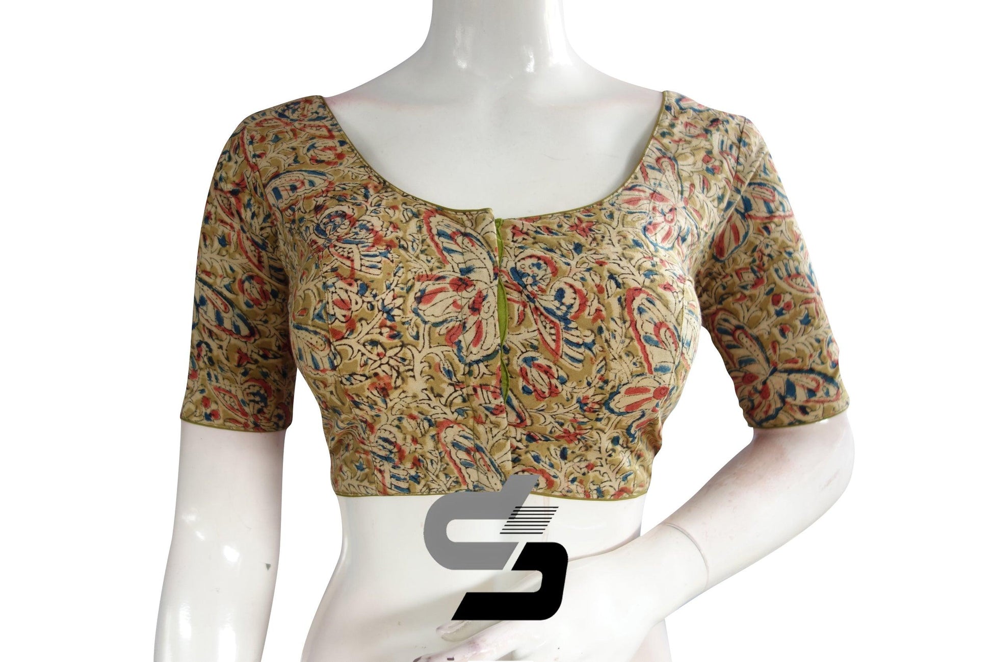 Kalamkari Cotton Readymade Saree Blouse, Indian Readymade Blouse,Crop top, Tunic top - D3blouses