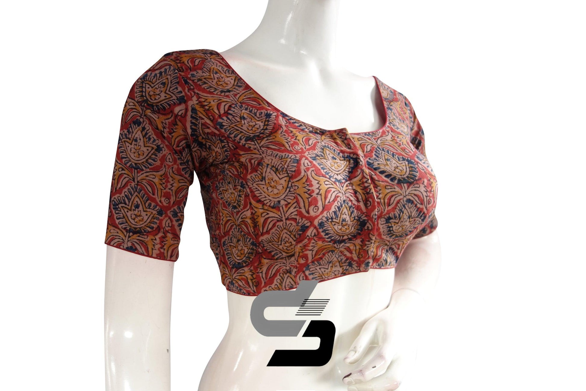 Kalamkari Cotton Readymade Saree Blouse, Indian Readymade Blouse,Crop top, Tunic top - D3blouses