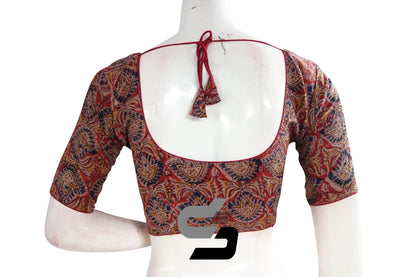 Kalamkari Cotton Readymade Saree Blouse, Indian Readymade Blouse,Crop top, Tunic top - D3blouses