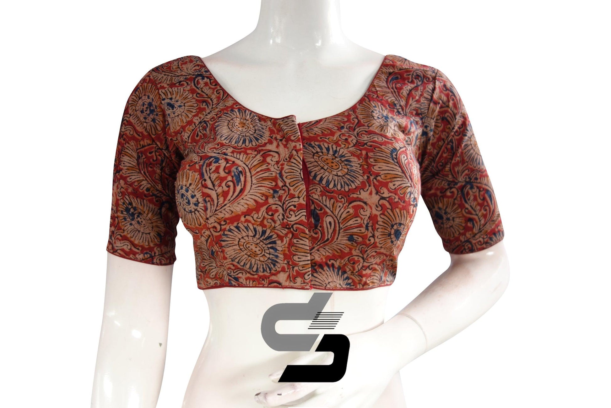 Kalamkari Cotton Readymade Saree Blouse, Indian Readymade Blouse,Crop top, Tunic top - D3blouses