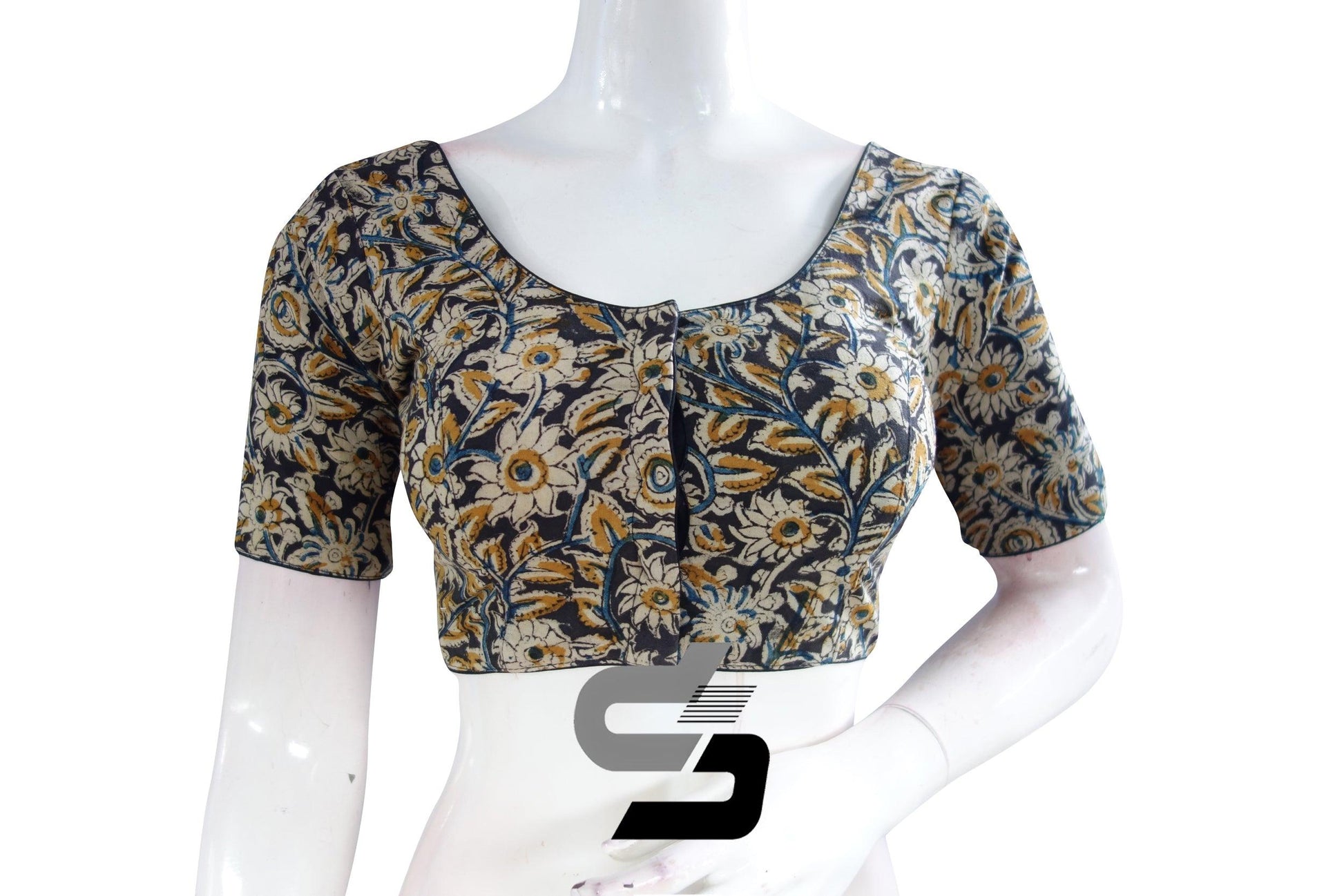 Kalamkari Cotton Readymade Saree Blouse, Indian Readymade Blouse,Crop top, Tunic top - D3blouses