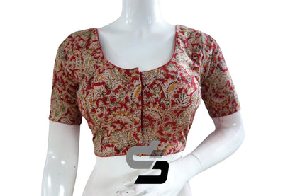 Kalamkari Cotton Readymade Saree Blouse, Indian Readymade Blouse,Crop top, Tunic top - D3blouses