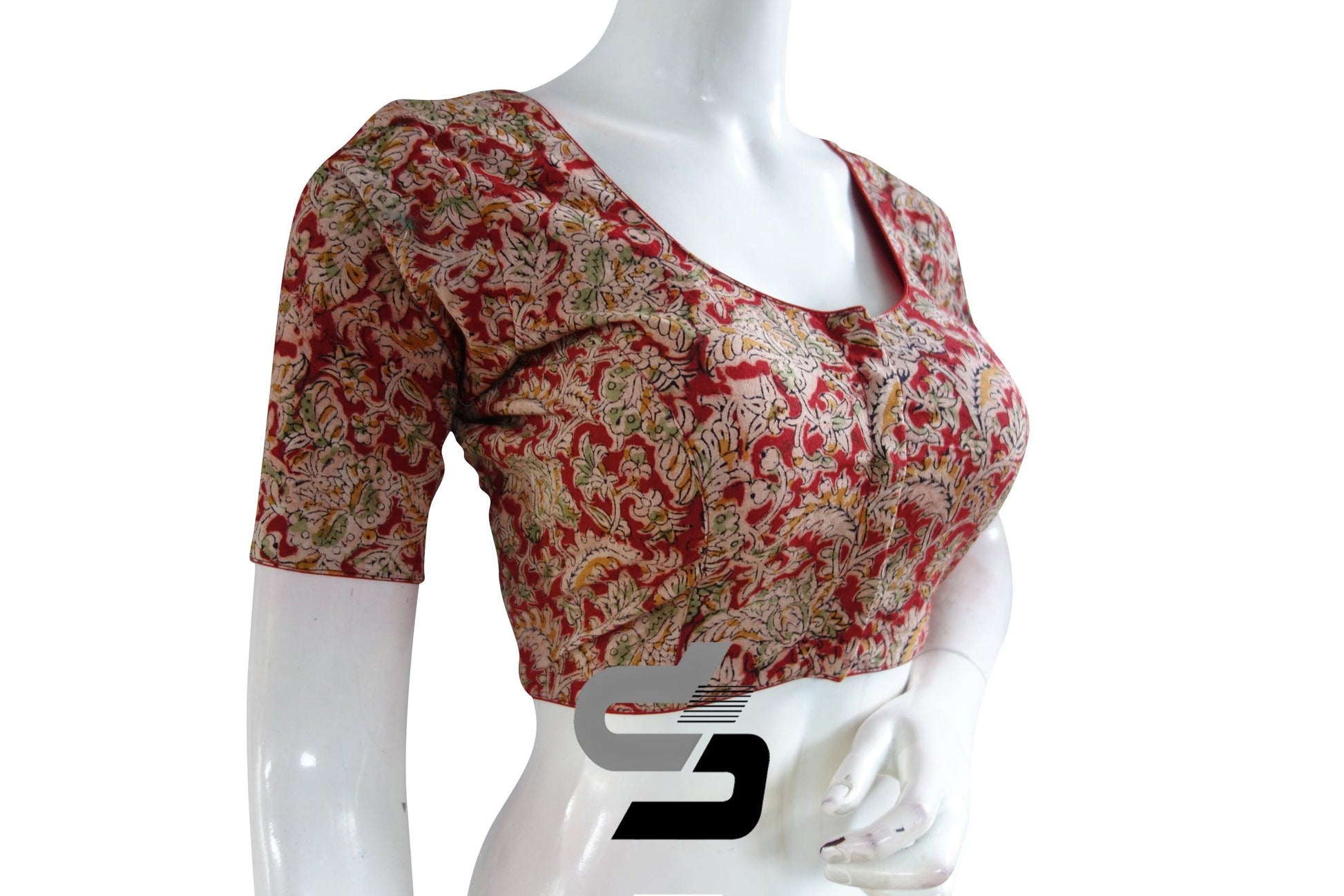 Kalamkari Cotton Readymade Saree Blouse, Indian Readymade Blouse,Crop top, Tunic top - D3blouses