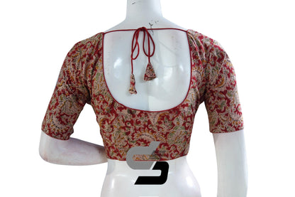 Kalamkari Cotton Readymade Saree Blouse, Indian Readymade Blouse,Crop top, Tunic top - D3blouses