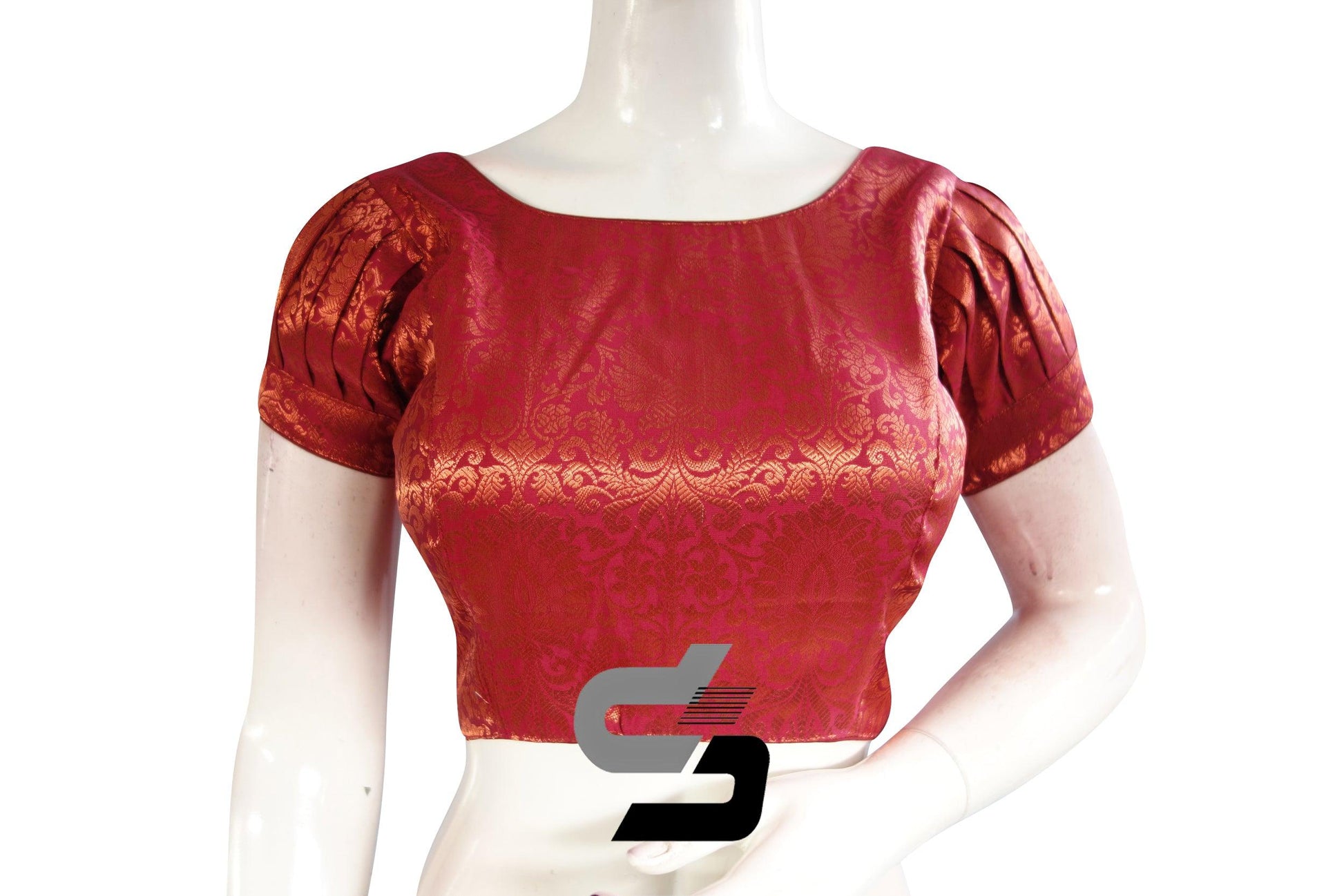 Maroon Color Brocade Puff Sleeves Readymade Saree Blouse With Boat Neck - D3blouses