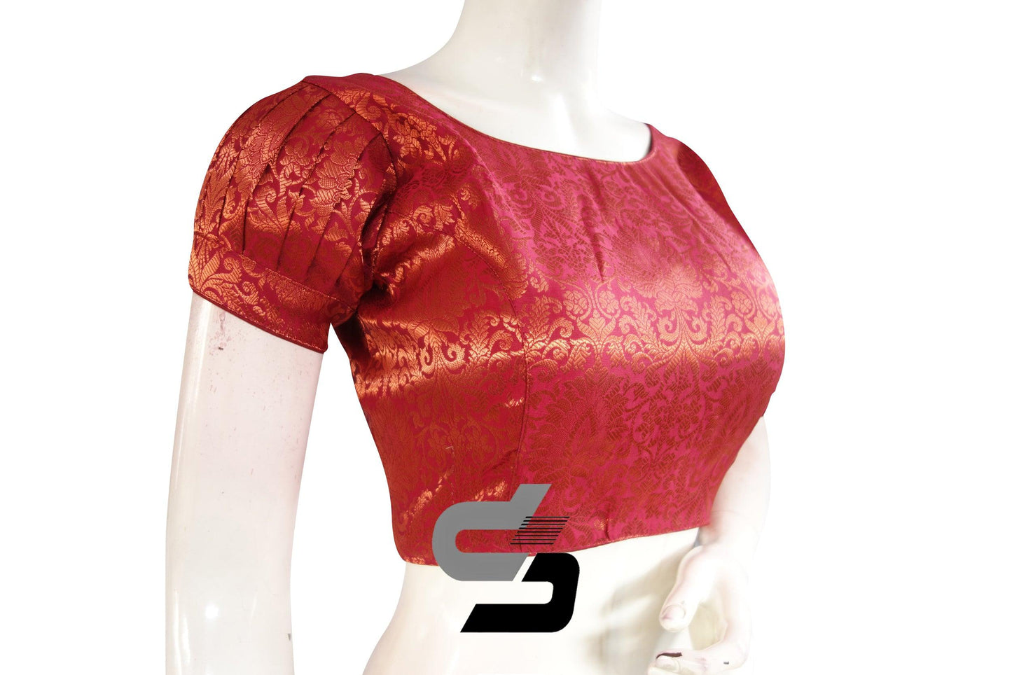 Maroon Color Brocade Puff Sleeves Readymade Saree Blouse With Boat Neck - D3blouses