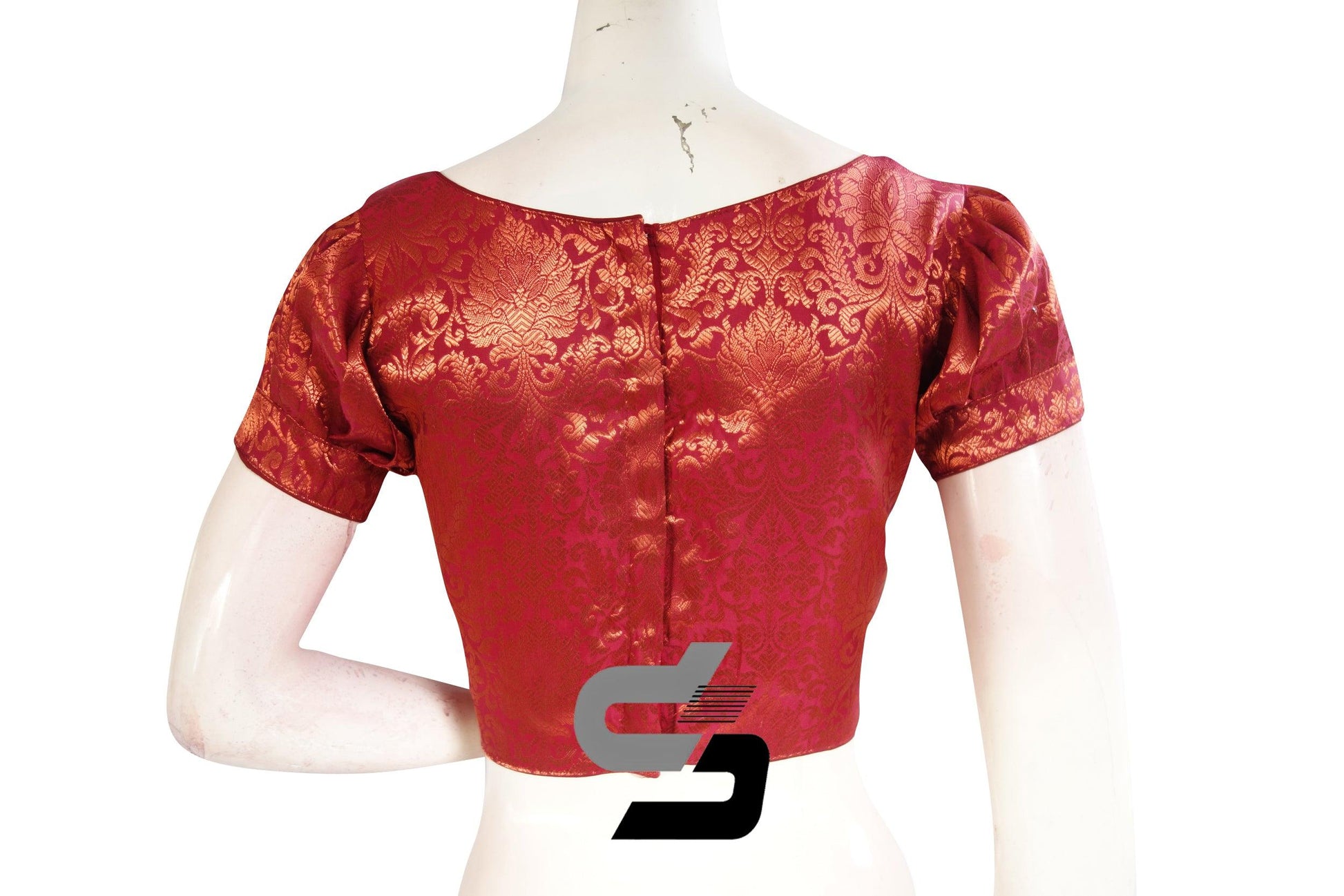 Maroon Color Brocade Puff Sleeves Readymade Saree Blouse With Boat Neck - D3blouses