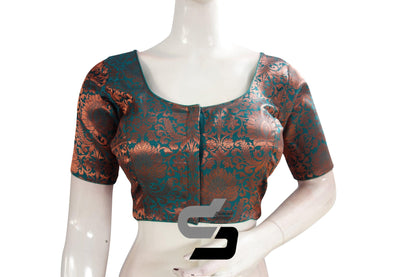 Teal Color Premium Brocade Silk Readymade Saree Blouse - D3blouses