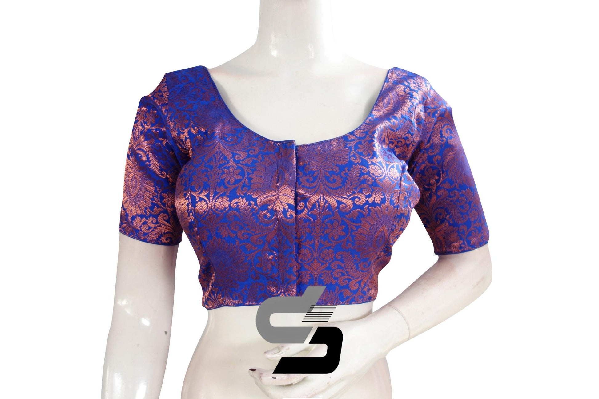 Royal Blue Color Premium Brocade Silk Readymade Saree Blouse - D3blouses