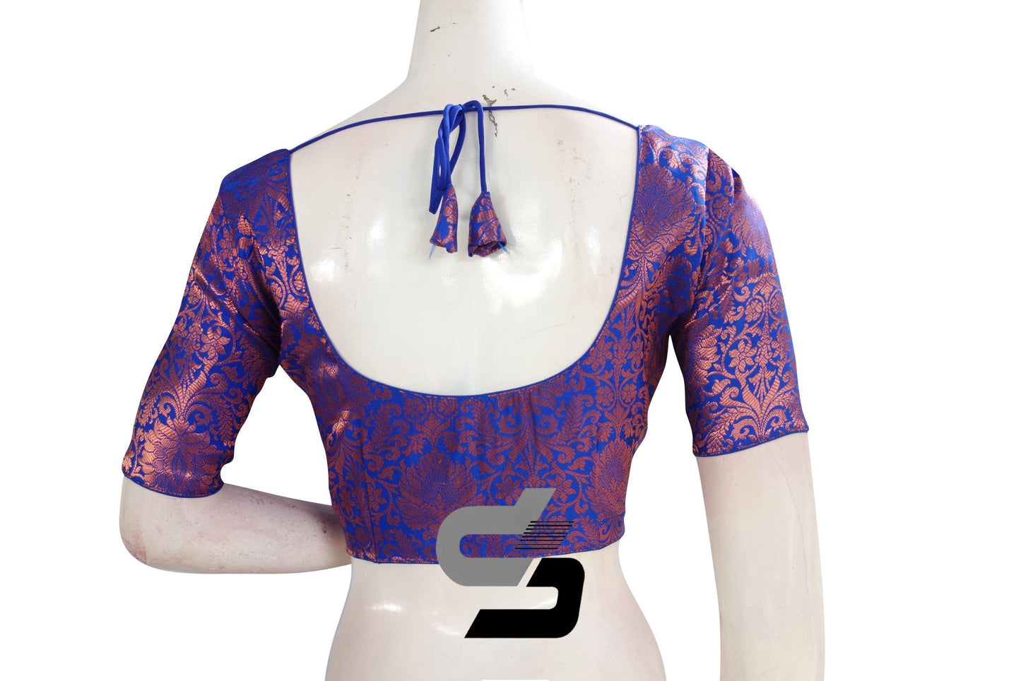 Royal Blue Color Premium Brocade Silk Readymade Saree Blouse - D3blouses