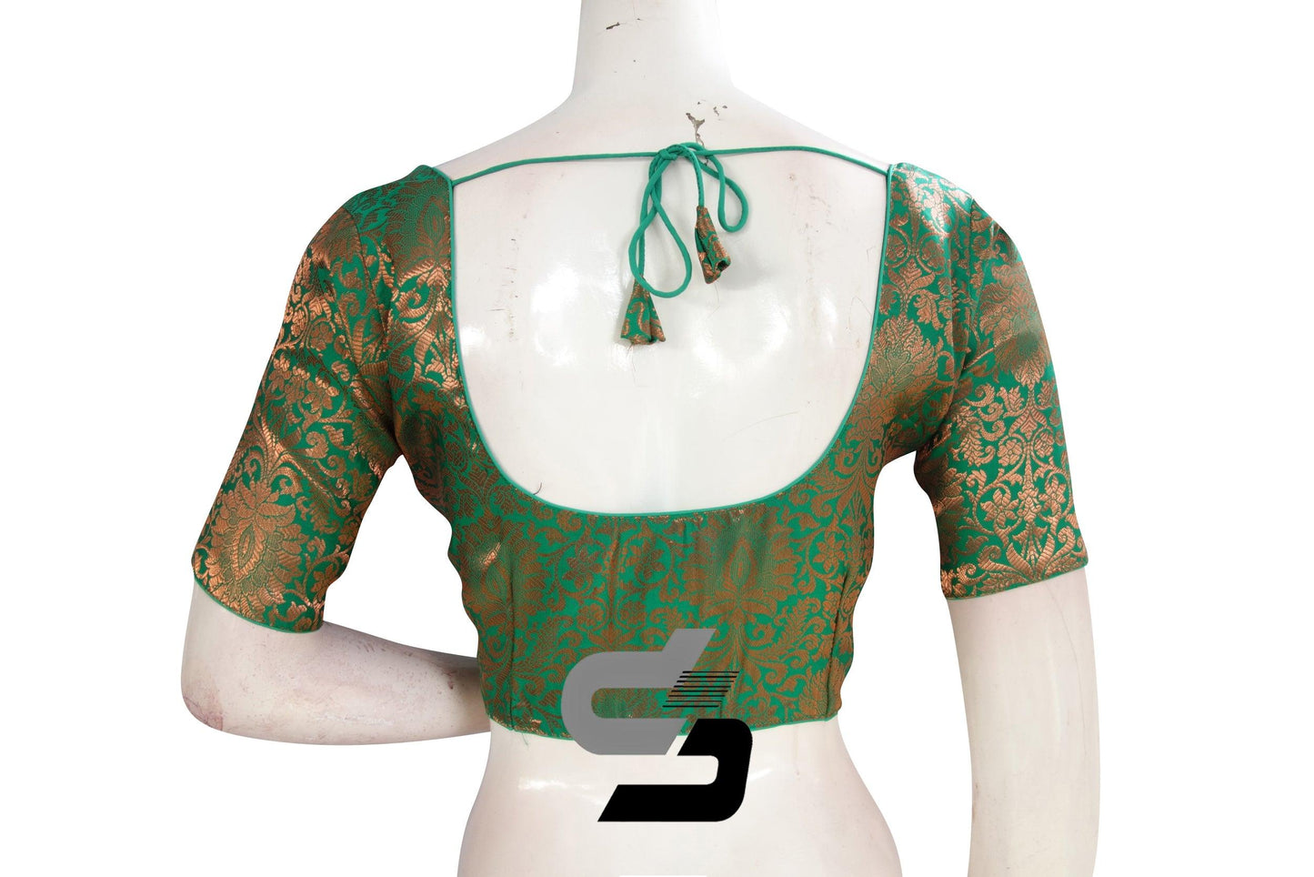 Green Color Premium Brocade Silk Readymade Saree Blouse - D3blouses