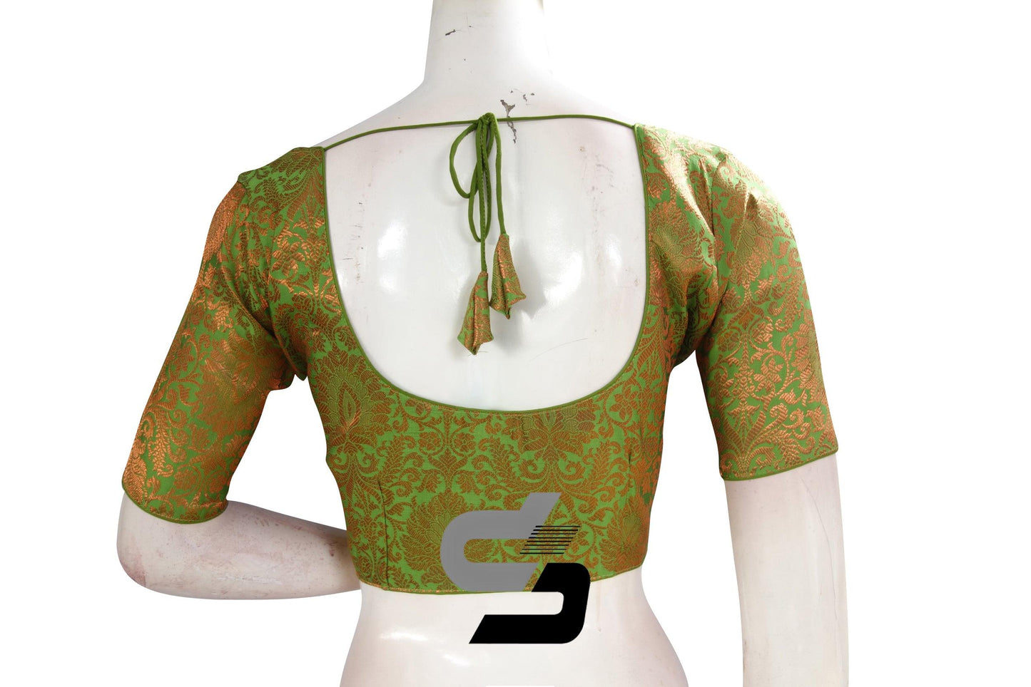 Green Color Premium Brocade Silk Readymade Saree Blouse - D3blouses