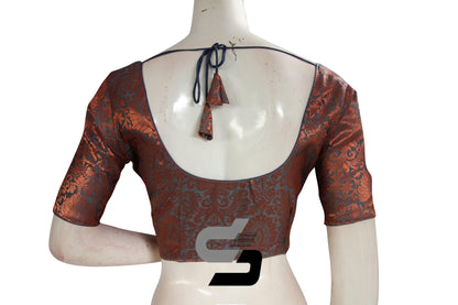 Grey Color Premium Brocade Silk Readymade Saree Blouse - D3blouses