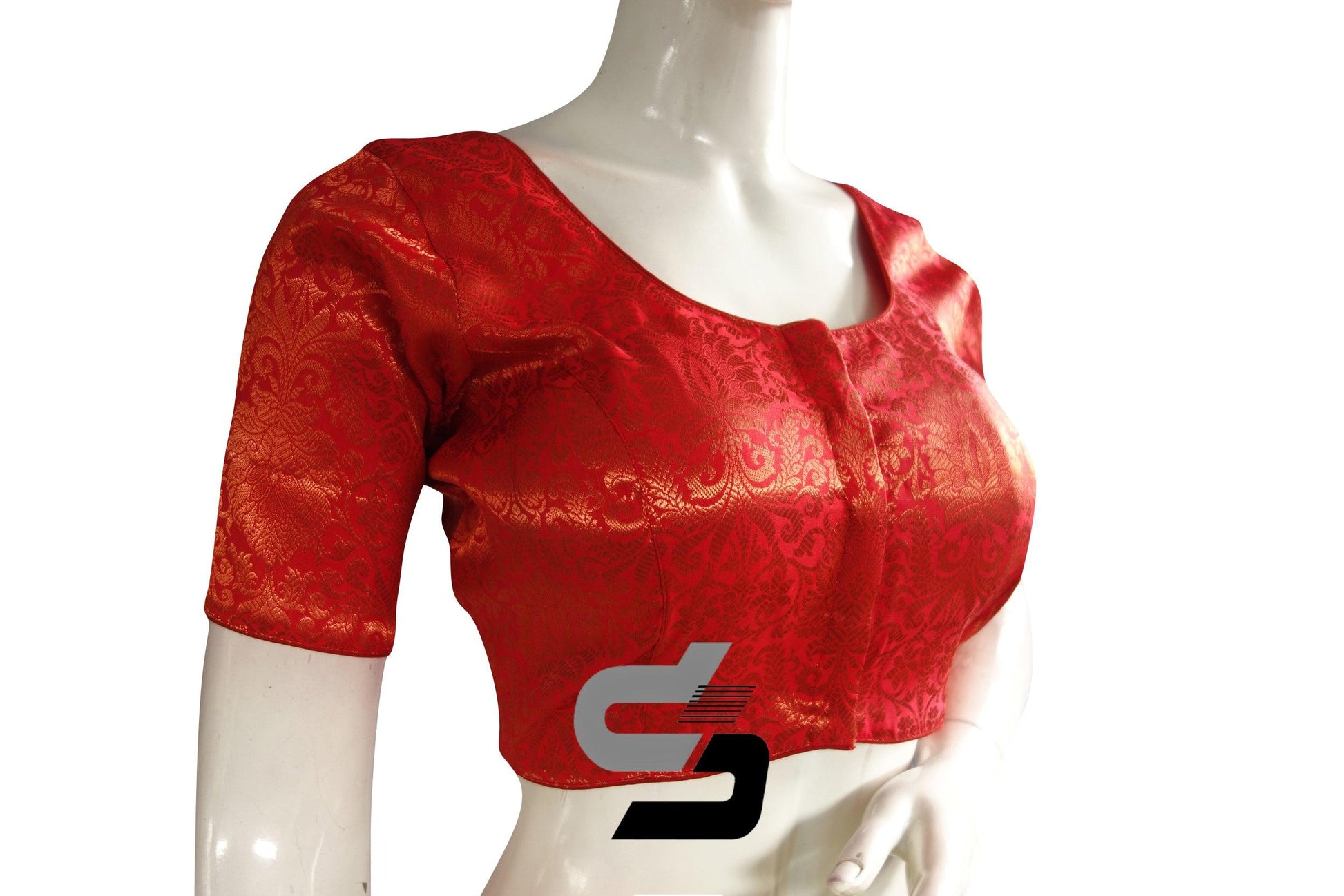 Red Color Premium Brocade Silk Readymade Saree Blouse - D3blouses