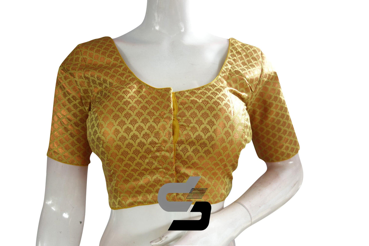 Yellow Color Premium Brocade Silk Readymade Saree Blouse - D3blouses