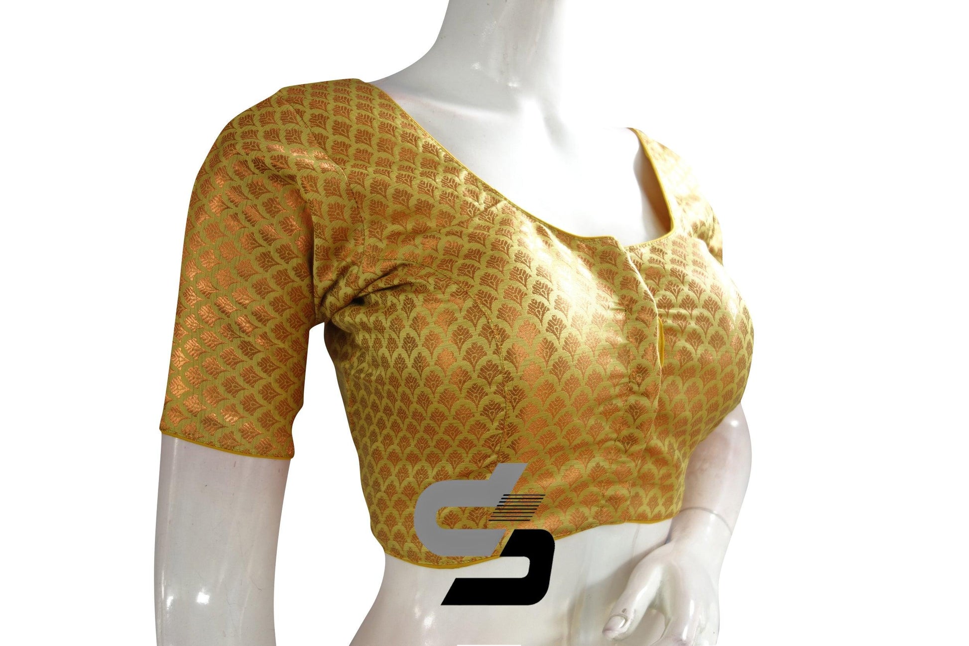 Yellow Color Premium Brocade Silk Readymade Saree Blouse - D3blouses
